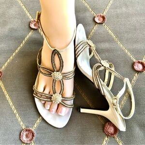M by Marinelli Heels Vintage Rhinestone Ankle Strap Sandals in Gold Party (8)